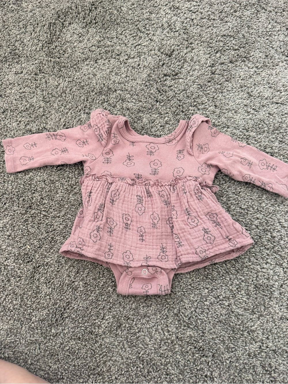 Pink Floral Long-Sleeve Dress Onesie for Baby Girls